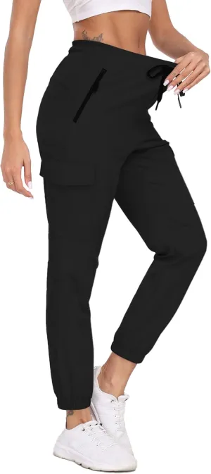 Cargo Pants Women Water Resistant Joggers with Pockets Hiking Pants Lightweight Quick Dry Elastic Waist Pants HH2412