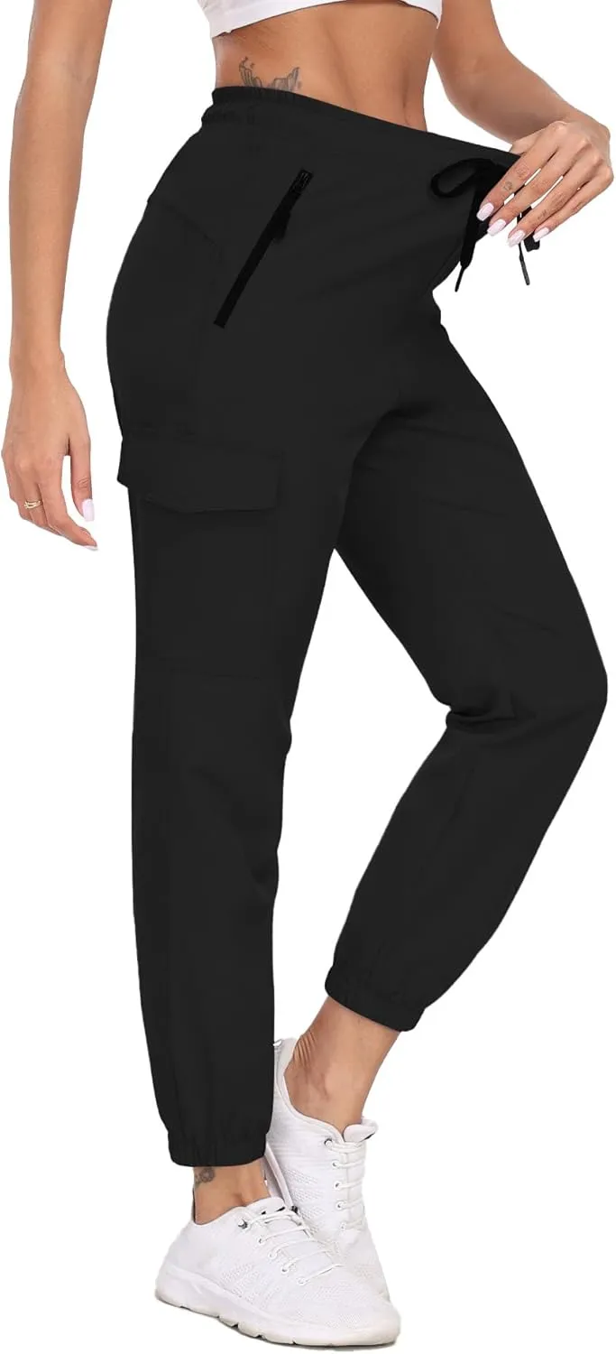 Cargo Pants Women Water Resistant Joggers with Pockets Hiking Pants Lightweight Quick Dry Elastic Waist Pants HH2412