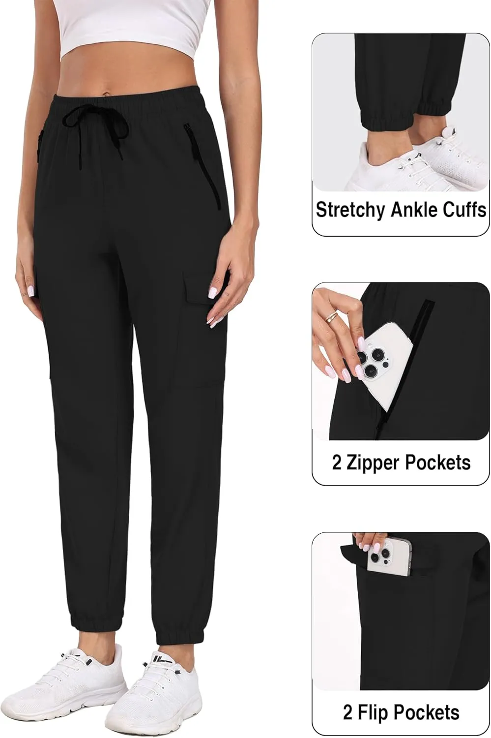 Cargo Pants Women Water Resistant Joggers with Pockets Hiking Pants Lightweight Quick Dry Elastic Waist Pants HH2412