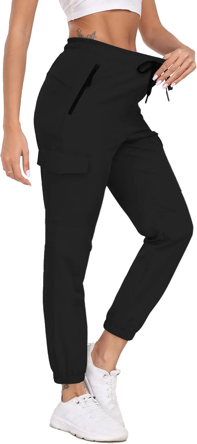 Cargo Pants Women Water Resistant Joggers with Pockets Hiking Pants Lightweight Quick Dry Elastic Waist Pants HH2412