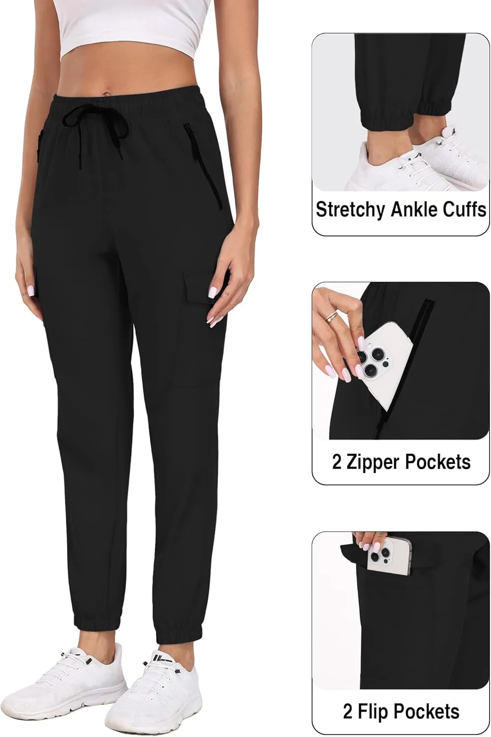 Cargo Pants Women Water Resistant Joggers with Pockets Hiking Pants Lightweight Quick Dry Elastic Waist Pants HH2412