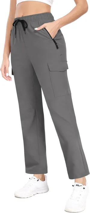 Cargo Pants Women Water Resistant Joggers with Pockets Hiking Pants Lightweight Quick Dry Elastic Waist Pants HH2412