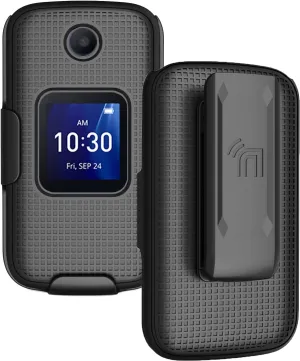 Case with Clip for Go Flip 4 / TCL FLIP Pro Phone, Nakedcellphone Slim Hard Shell Cover and [Rotating/Ratchet] Belt Hip Holster Holder Combo for Alcatel 4056W, 4056L, 4056Z, 4056V - Black