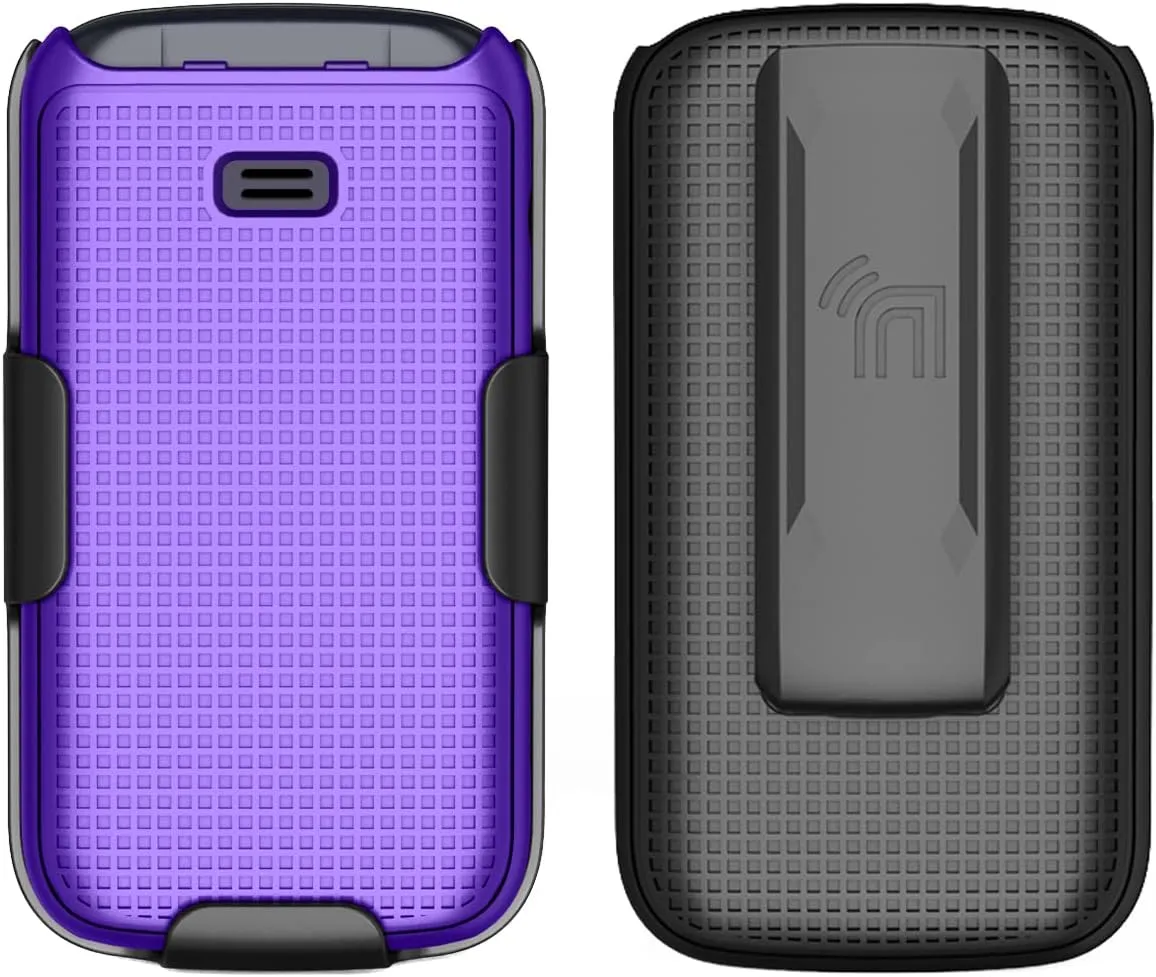 Case with Clip for Go Flip 4 / TCL FLIP Pro Phone, Nakedcellphone Slim Hard Shell Cover and [Rotating/Ratchet] Belt Hip Holster Holder Combo for Alcatel 4056W, 4056L, 4056Z, 4056V - Purple