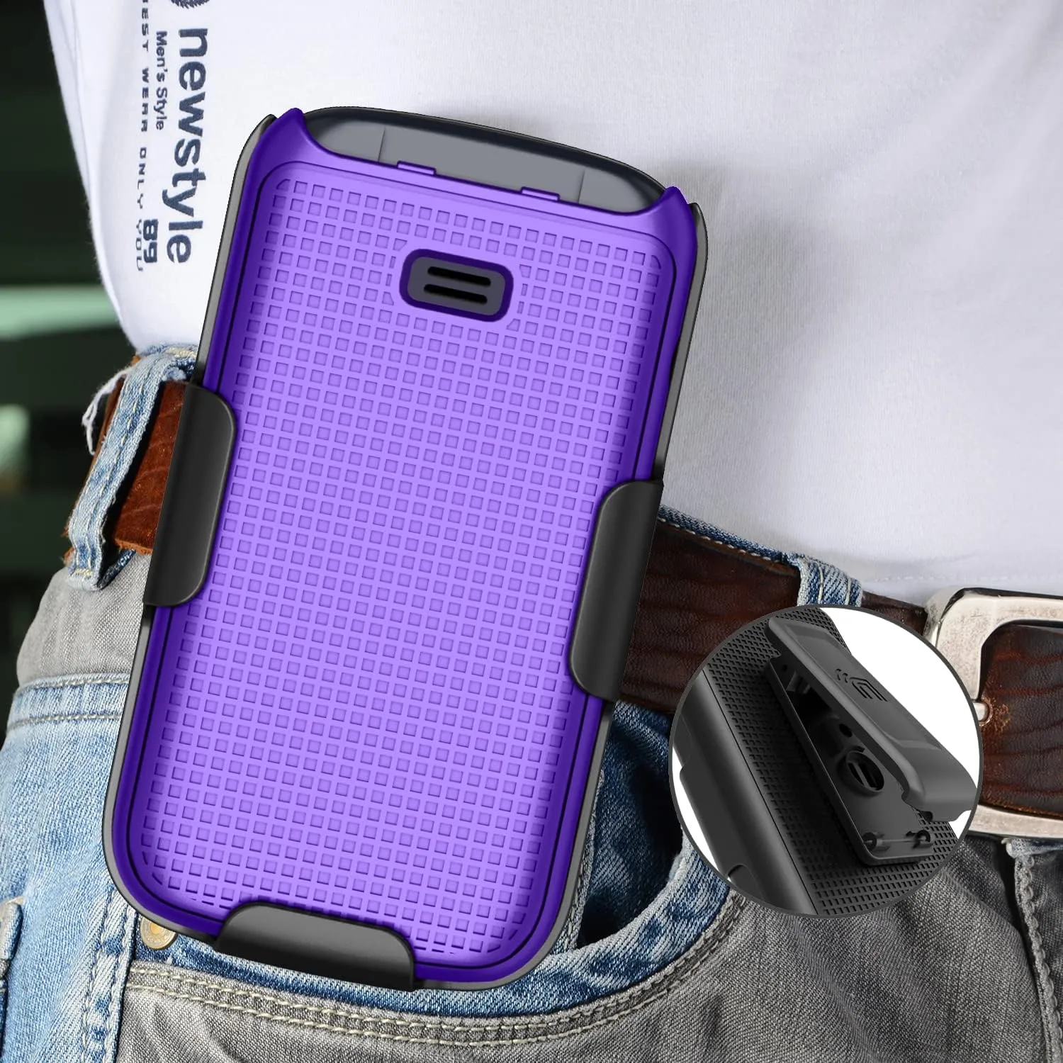 Case with Clip for Go Flip 4 / TCL FLIP Pro Phone, Nakedcellphone Slim Hard Shell Cover and [Rotating/Ratchet] Belt Hip Holster Holder Combo for Alcatel 4056W, 4056L, 4056Z, 4056V - Purple