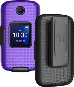 Case with Clip for Go Flip 4 / TCL FLIP Pro Phone, Nakedcellphone Slim Hard Shell Cover and [Rotating/Ratchet] Belt Hip Holster Holder Combo for Alcatel 4056W, 4056L, 4056Z, 4056V - Purple