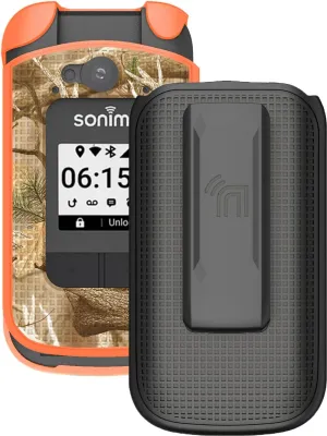 Case with Clip for Sonim XP3 Plus 4G Flip Phone, Nakedcellphone Slim Hard Shell Cover and [Rotating/Ratchet] Belt Hip Holster Holder Combo for XP3plus (Model XP3900, Year 2021) - Orange Hunter Camo
