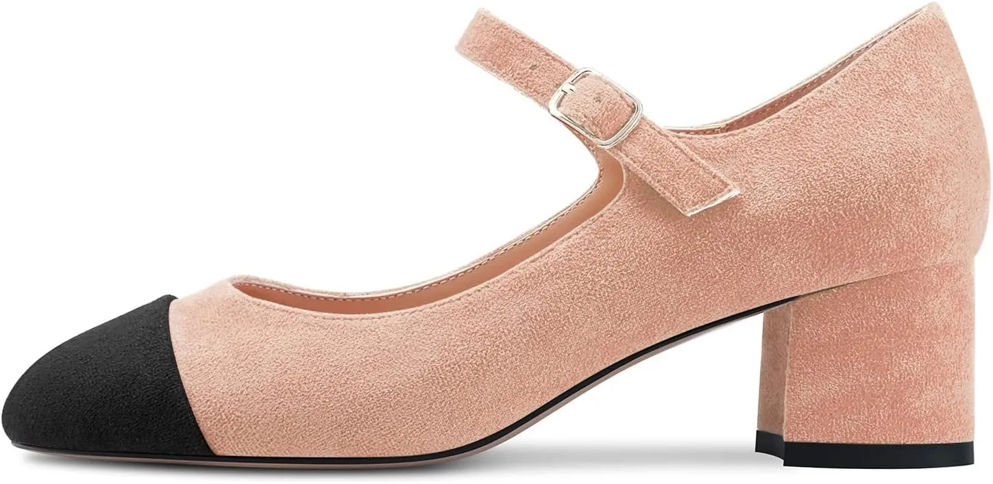 Castamere Women Chunky Block Mid Heel Pointed Toe Pumps Mary Jane Buckle Wedding Sexy Dress Shoes