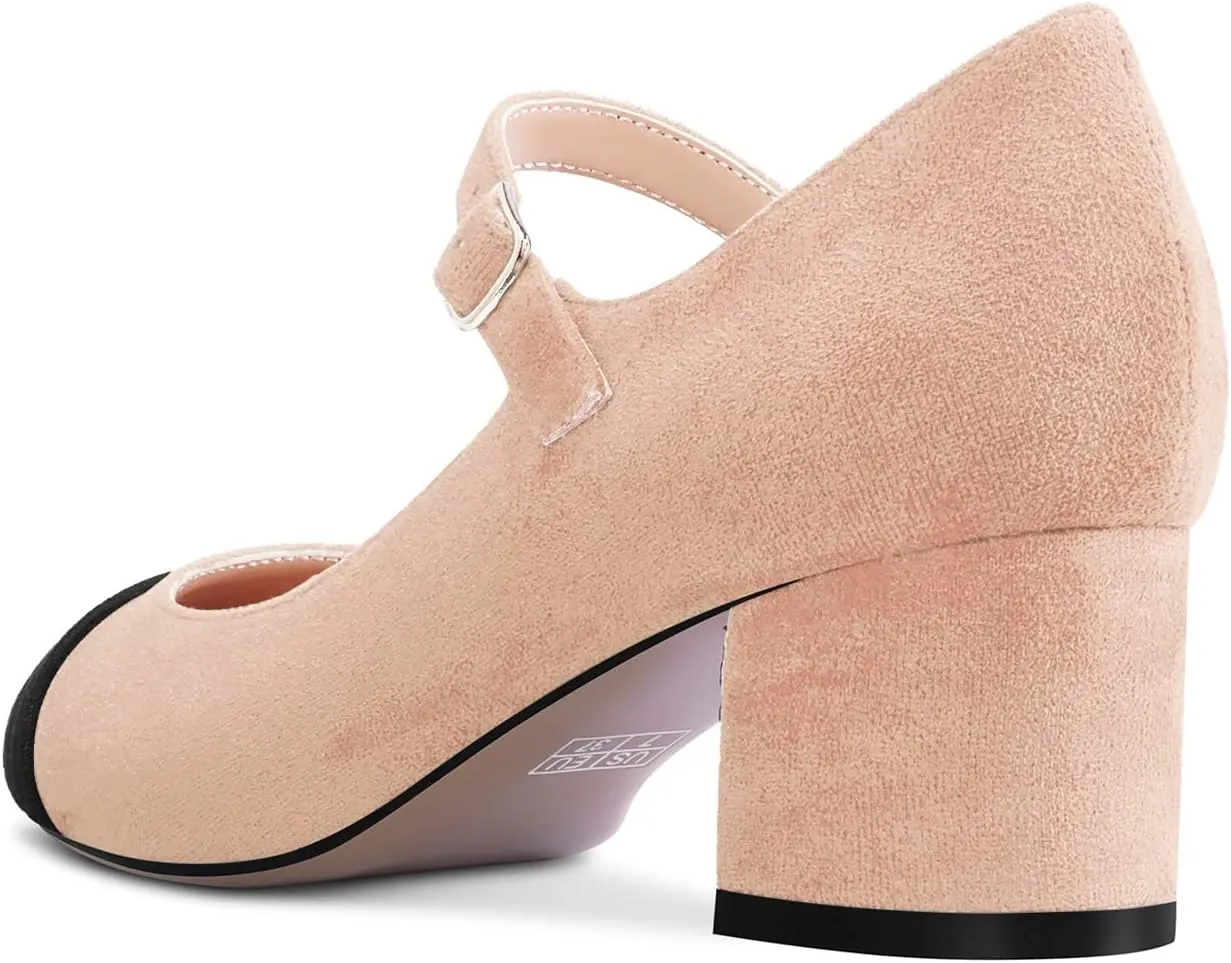 Castamere Women Chunky Block Mid Heel Pointed Toe Pumps Mary Jane Buckle Wedding Sexy Dress Shoes