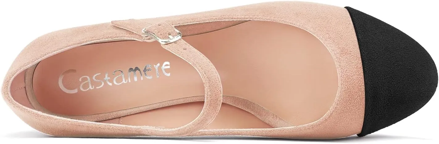 Castamere Women Chunky Block Mid Heel Pointed Toe Pumps Mary Jane Buckle Wedding Sexy Dress Shoes