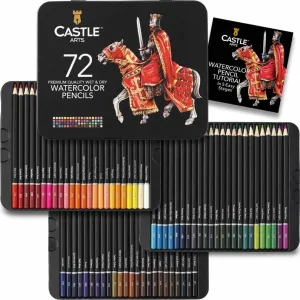 Castle Art Supplies 72 Watercolour Pencils Set, Luminous Premium Pigments for Mixing, Drawing and Painting, For Experienced Artists, Hobby and Professional Artists, in Tin Presentation Box