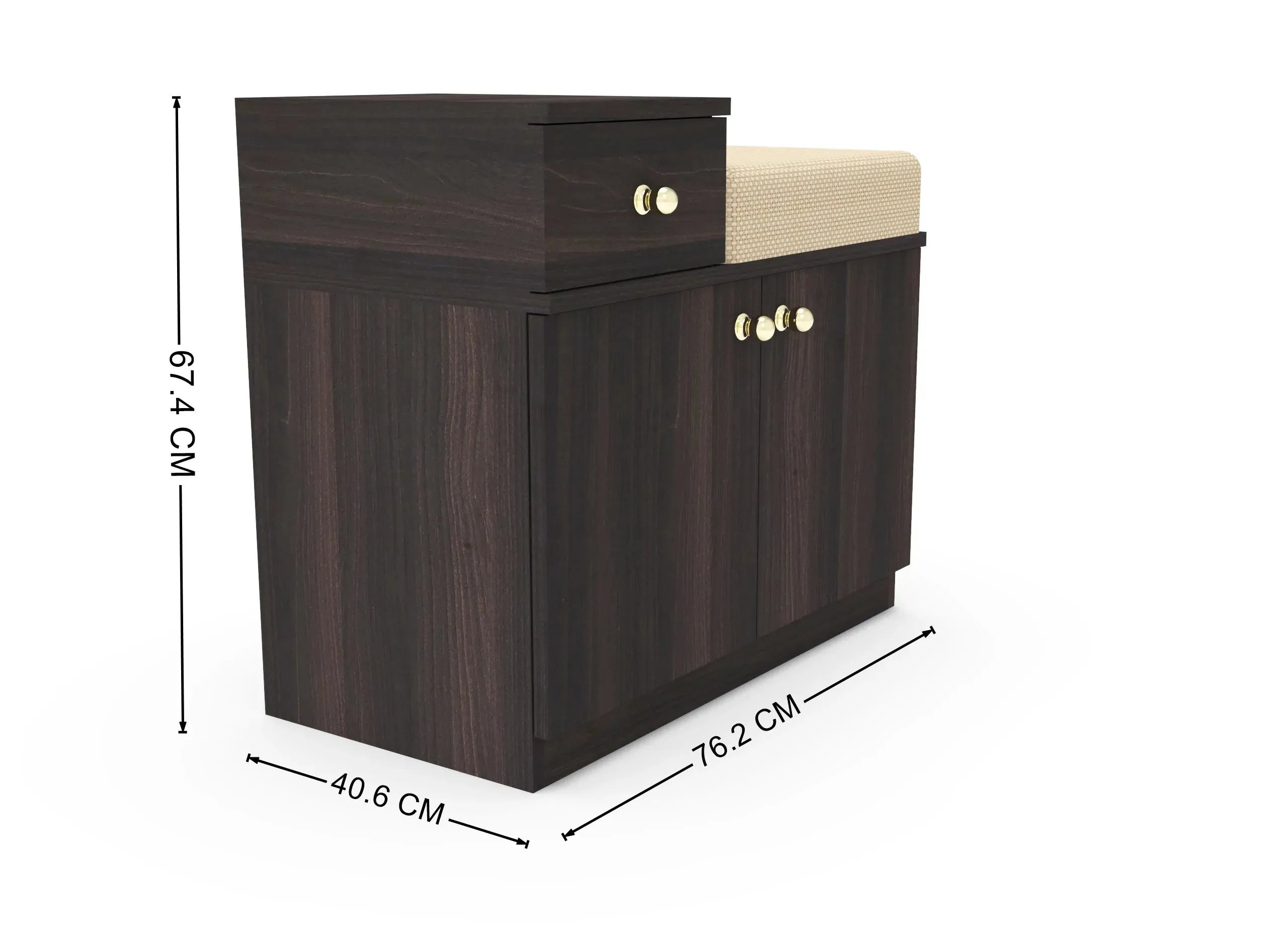Cedar 2 Door Cushion Seat Shoe Rack / Multipurpose Cabinet with Drawer (Brown)