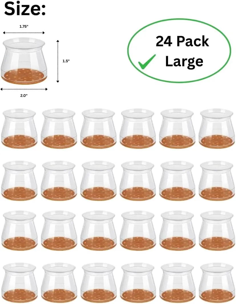 Chair Leg Floor Protectors – Silicone Caps, Cups & Sliders with Felt Pads – Non-Slip Furniture Leg Covers to Protect Hardwood & Tile Floors, Reduce Noise (24, Large)