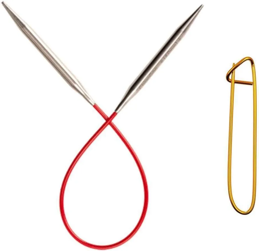 ChiaoGoo Knit Red 9 inch (23cm) Circular Knitting Needles US Size 3 (3.25mm) Stainless Steel 6009-3 with Stitch Holder
