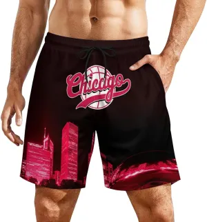 City Night View Men's Shorts Basketball Fans Gifts Quick Dry Swim Trunks Compression Liner Beach Shorts
