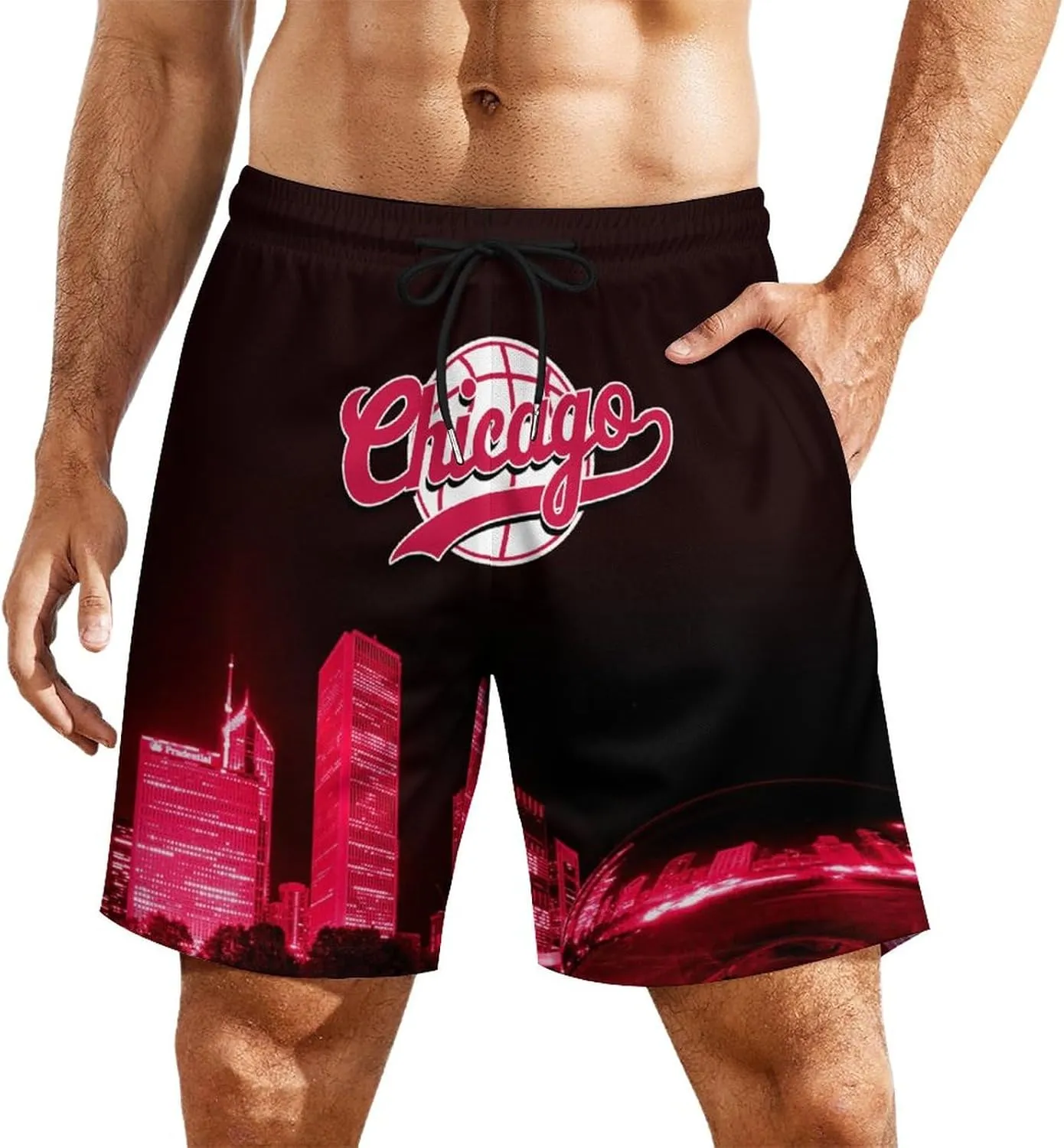 City Night View Men's Shorts Basketball Fans Gifts Quick Dry Swim Trunks Compression Liner Beach Shorts