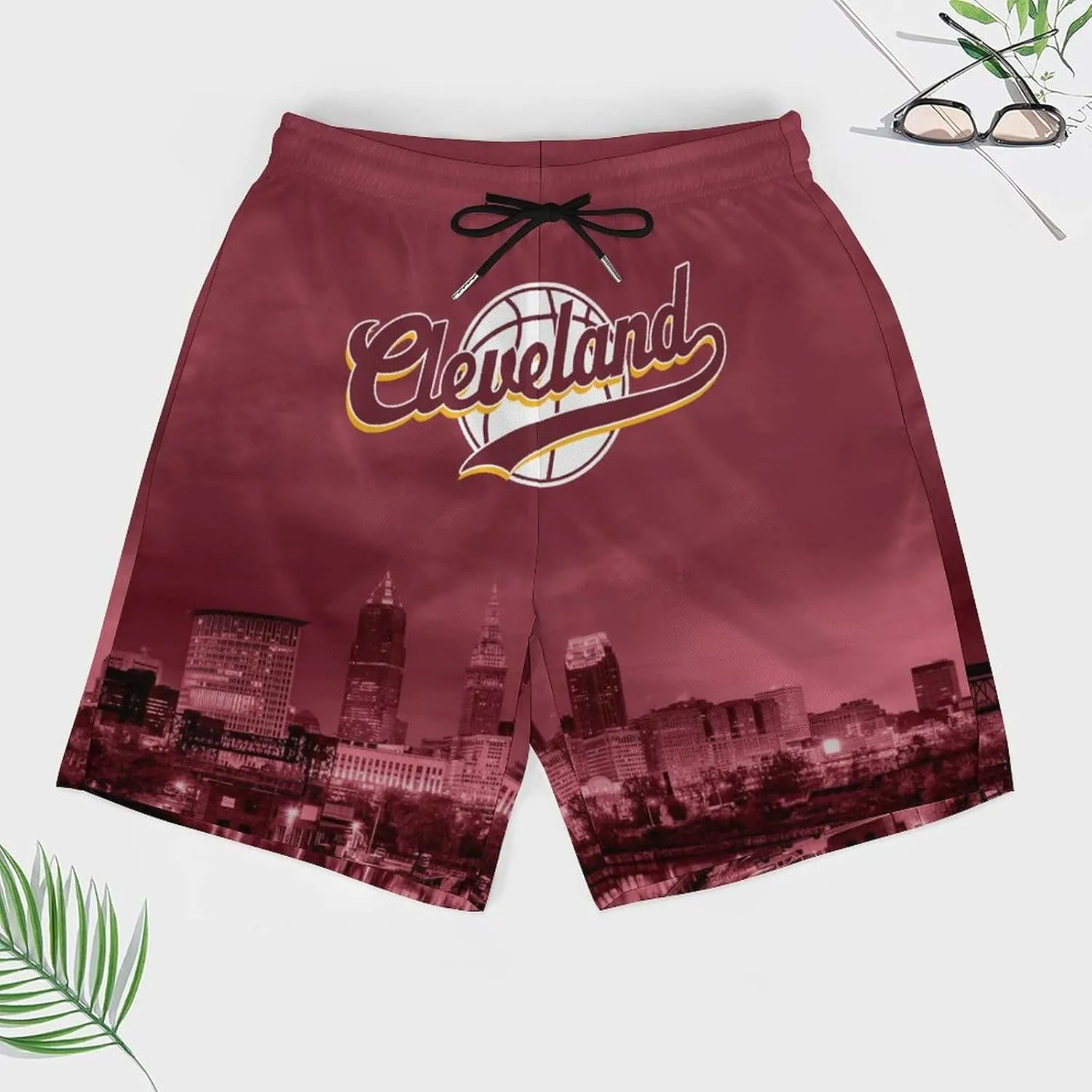 City Night View Men's Shorts Basketball Fans Gifts Quick Dry Swim Trunks Compression Liner Beach Shorts
