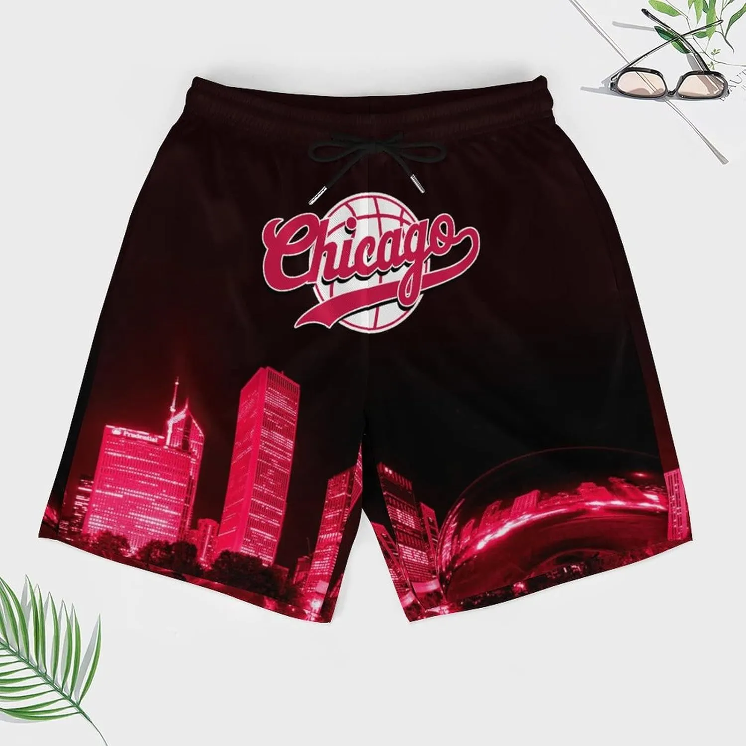 City Night View Men's Shorts Basketball Fans Gifts Quick Dry Swim Trunks Compression Liner Beach Shorts