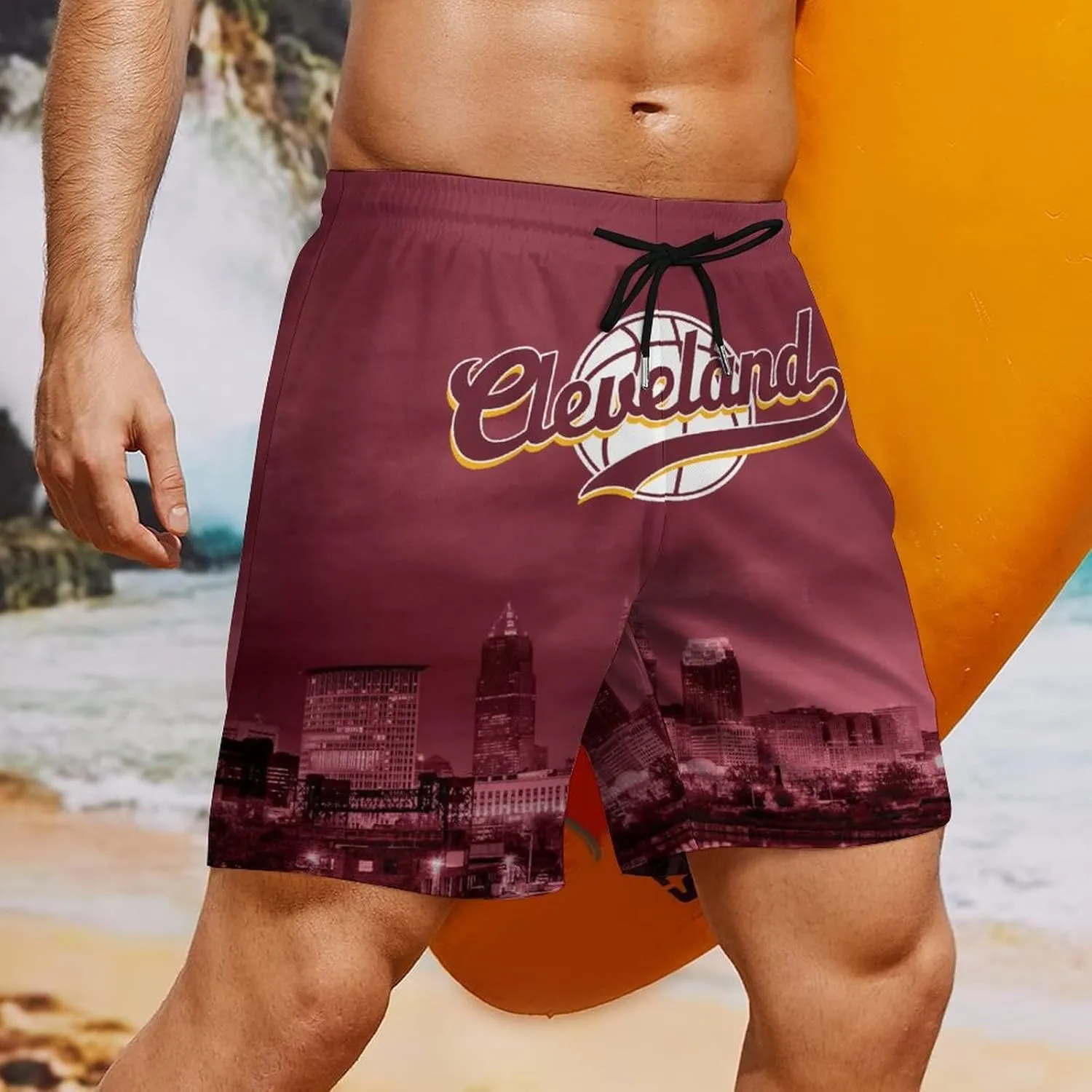 City Night View Men's Shorts Basketball Fans Gifts Quick Dry Swim Trunks Compression Liner Beach Shorts