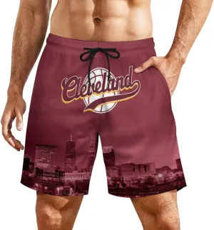 City Night View Men's Shorts Basketball Fans Gifts Quick Dry Swim Trunks Compression Liner Beach Shorts