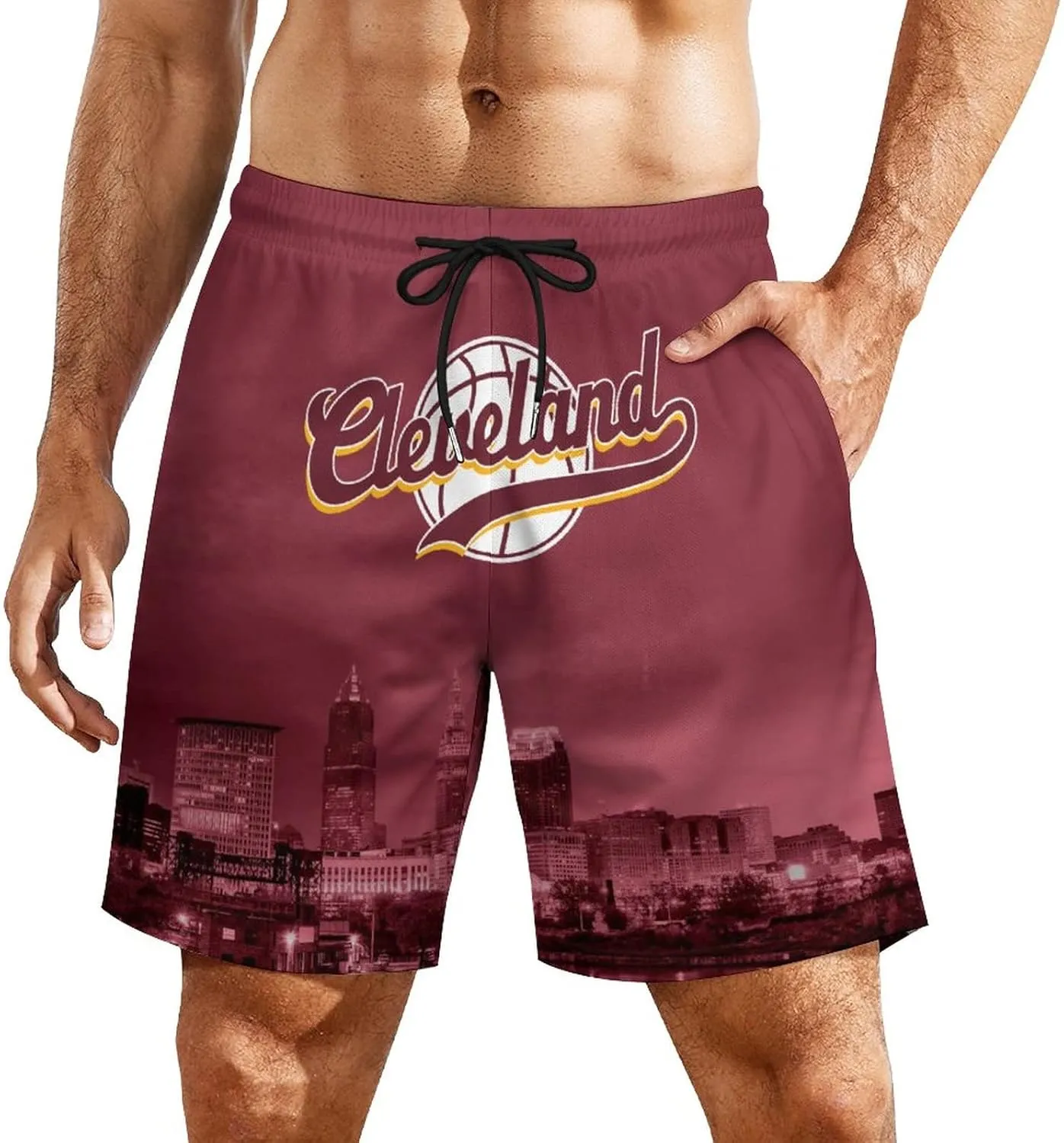 City Night View Men's Shorts Basketball Fans Gifts Quick Dry Swim Trunks Compression Liner Beach Shorts