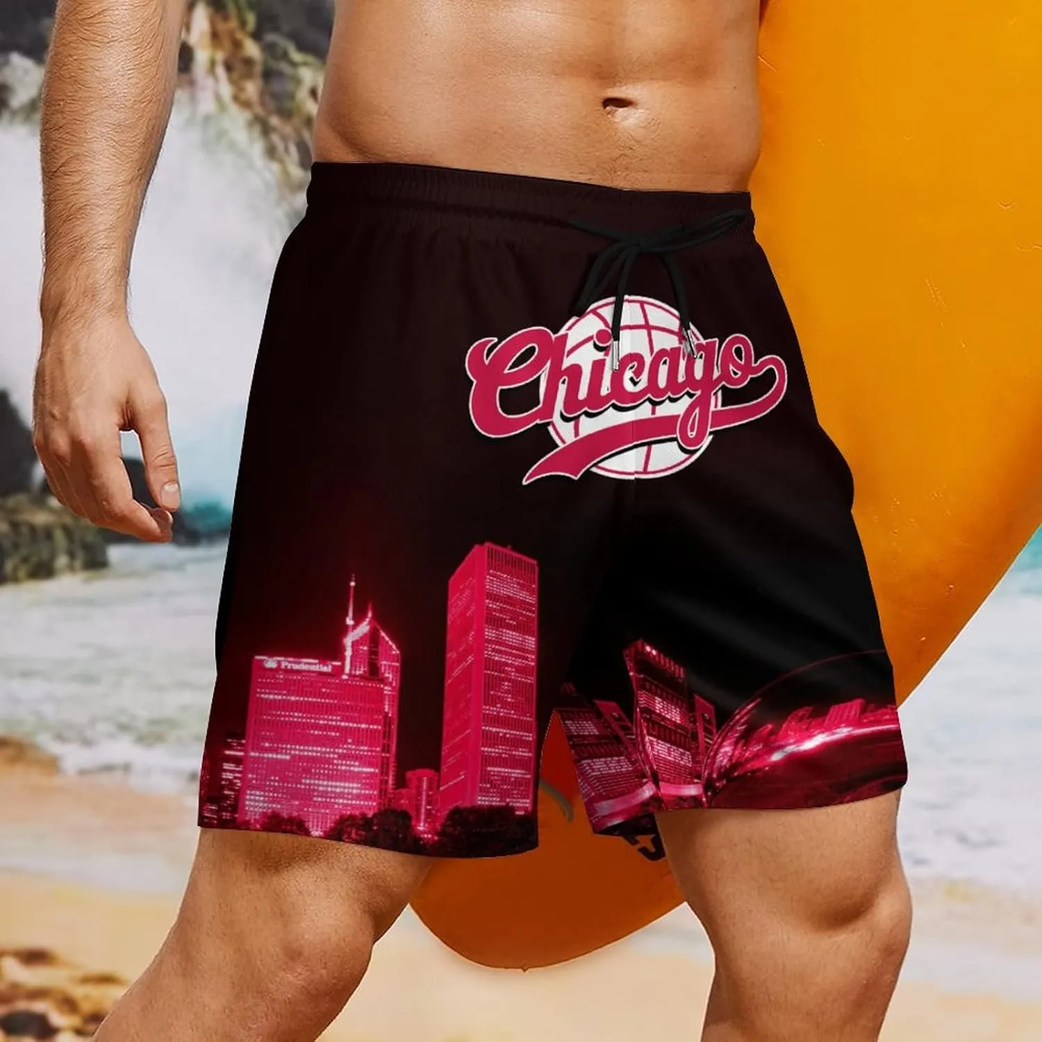 City Night View Men's Shorts Basketball Fans Gifts Quick Dry Swim Trunks Compression Liner Beach Shorts