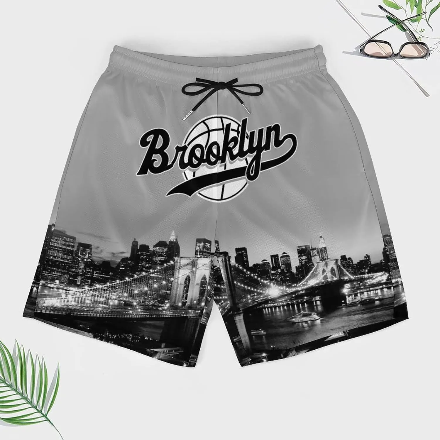 City Night View Men's Shorts Basketball Fans Gifts Quick Dry Swim Trunks Compression Liner Beach Shorts