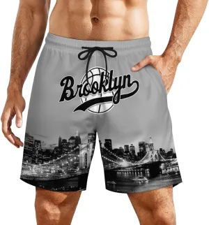 City Night View Men's Shorts Basketball Fans Gifts Quick Dry Swim Trunks Compression Liner Beach Shorts