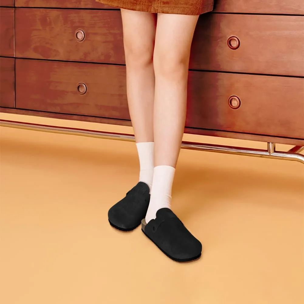 Clogs for Women Suede Soft Leather Clogs Classic Cork Clog Antislip Slippers Waterproof Mules House Sandals Buckle