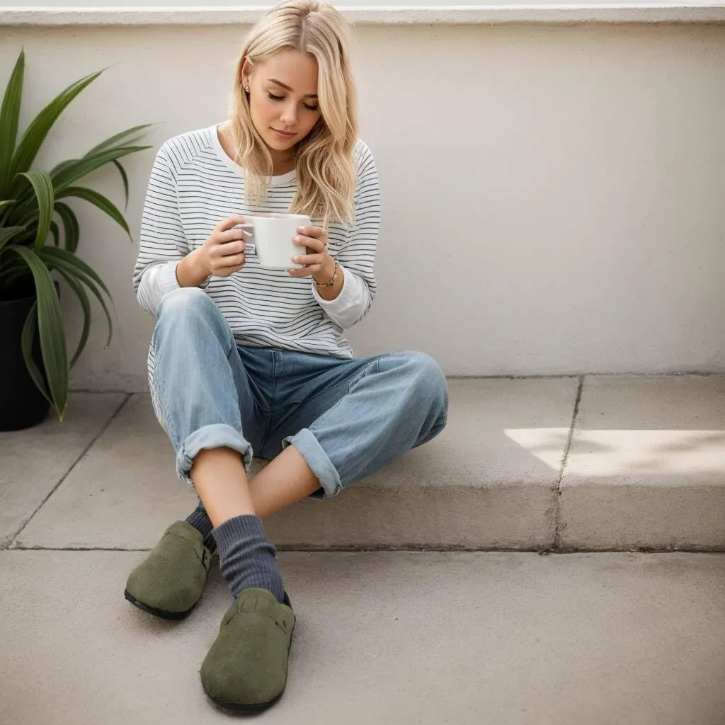 Clogs for Women Suede Soft Leather Clogs Classic Cork Clog Antislip Slippers Waterproof Mules House Sandals Buckle