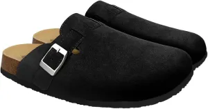 Clogs for Women Suede Soft Leather Clogs Classic Cork Clog Antislip Slippers Waterproof Mules House Sandals Buckle
