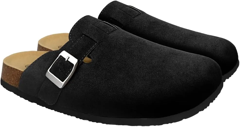 Clogs for Women Suede Soft Leather Clogs Classic Cork Clog Antislip Slippers Waterproof Mules House Sandals Buckle