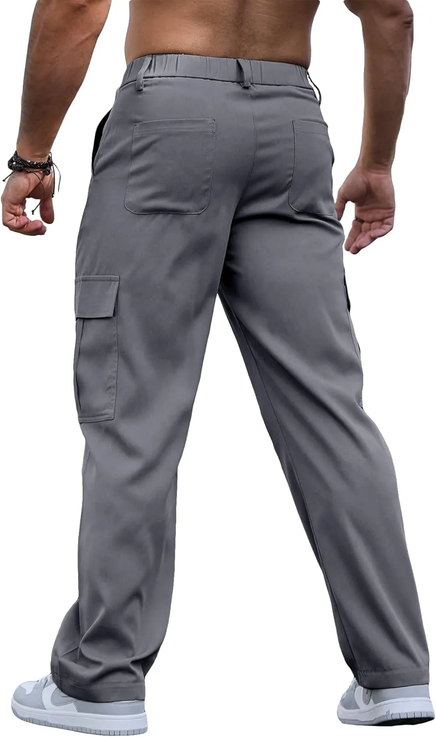 Comdecevis Mens Casual Cargo Pants Baggy Straight Leg Sweatpants with Large Flap Pockets Hiking Sports Trousers