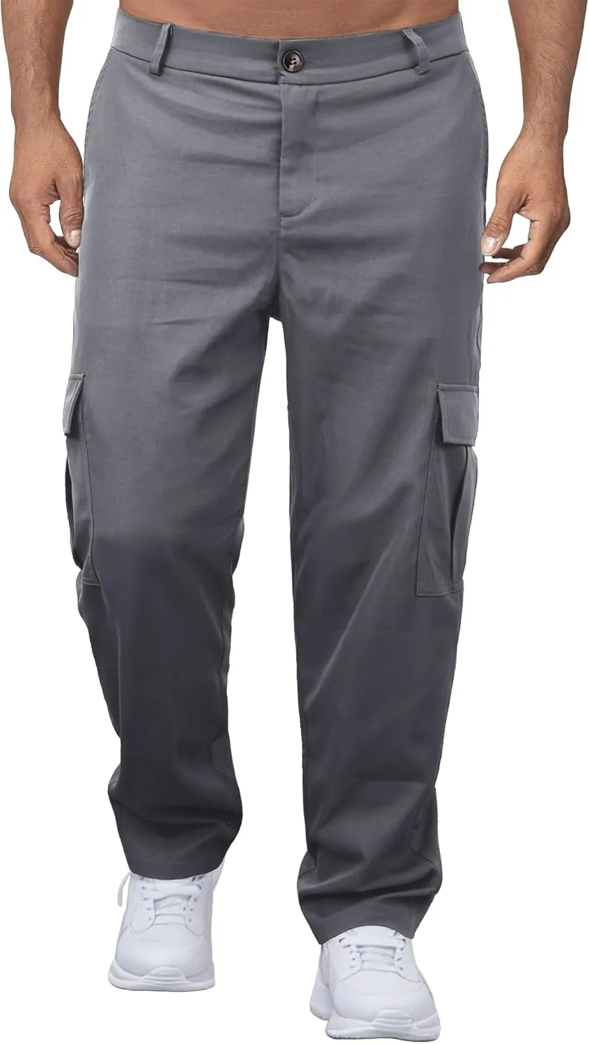 Comdecevis Mens Casual Cargo Pants Baggy Straight Leg Sweatpants with Large Flap Pockets Hiking Sports Trousers