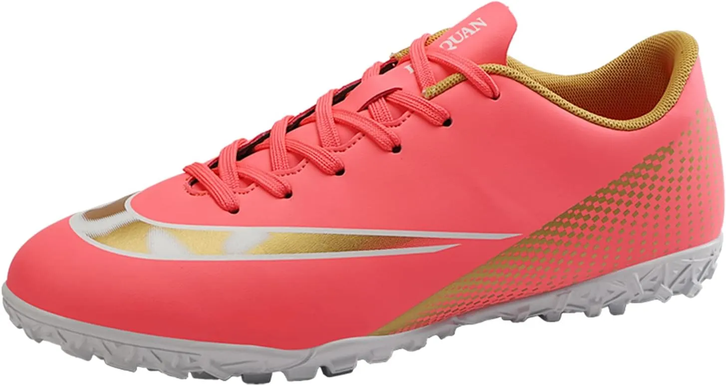 Competitive Unisex Soccer Shoes Men Women Indoor Outdoor Football Boots Athletic Turf Team Cleat Running Sports Lightweight Breathable Anti-Skid Damping Shoes Pink