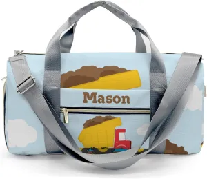 Construction Machinery Cloudy Personalized Duffel Bag,Custom Travel Gym Bag with Name,Waterproof Sports Overnight Bag with Shoe Compartment & Shoulder Strap