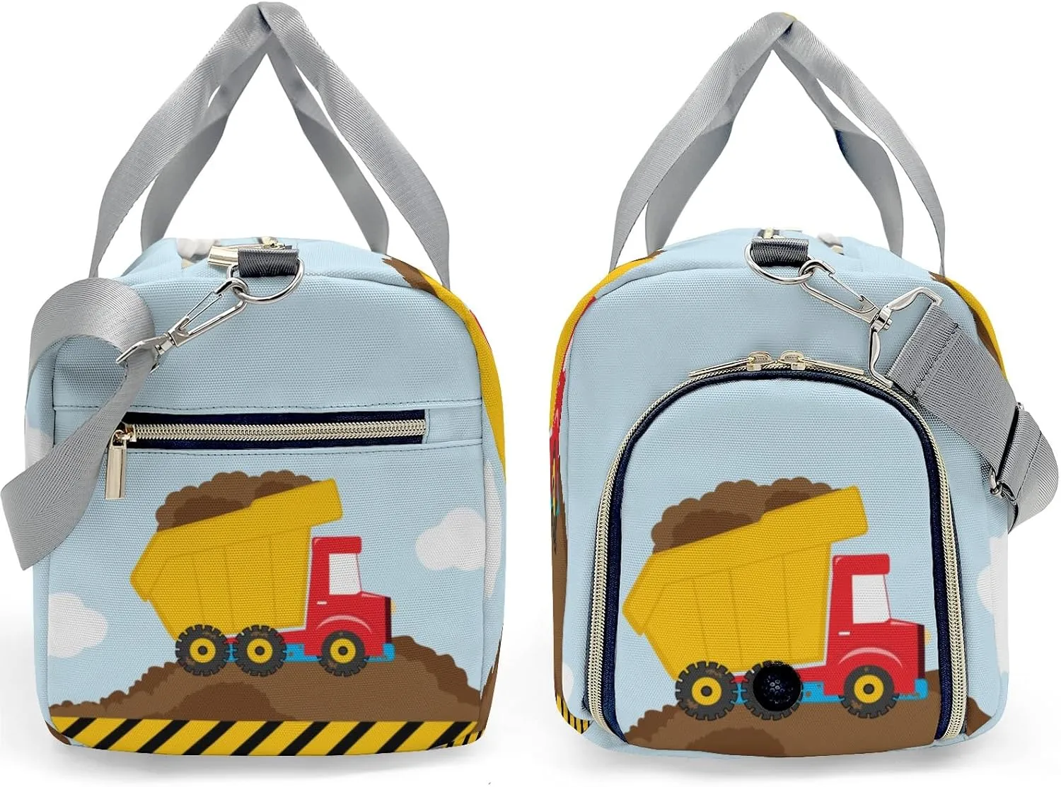 Construction Machinery Cloudy Personalized Duffel Bag,Custom Travel Gym Bag with Name,Waterproof Sports Overnight Bag with Shoe Compartment & Shoulder Strap