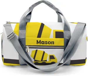 Construction Truck Yellow Mixer Personalized Duffel Bag,Custom Travel Gym Bag with Name,Waterproof Sports Overnight Bag with Shoe Compartment & Shoulder Strap