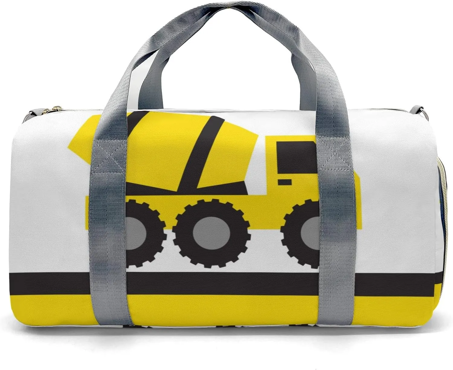 Construction Truck Yellow Mixer Personalized Duffel Bag,Custom Travel Gym Bag with Name,Waterproof Sports Overnight Bag with Shoe Compartment & Shoulder Strap