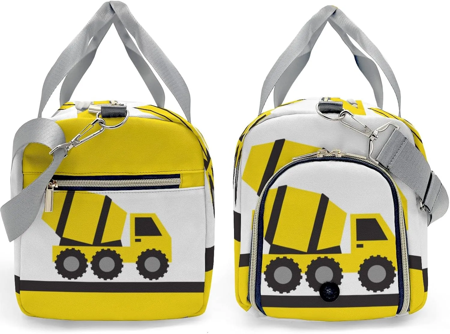 Construction Truck Yellow Mixer Personalized Duffel Bag,Custom Travel Gym Bag with Name,Waterproof Sports Overnight Bag with Shoe Compartment & Shoulder Strap