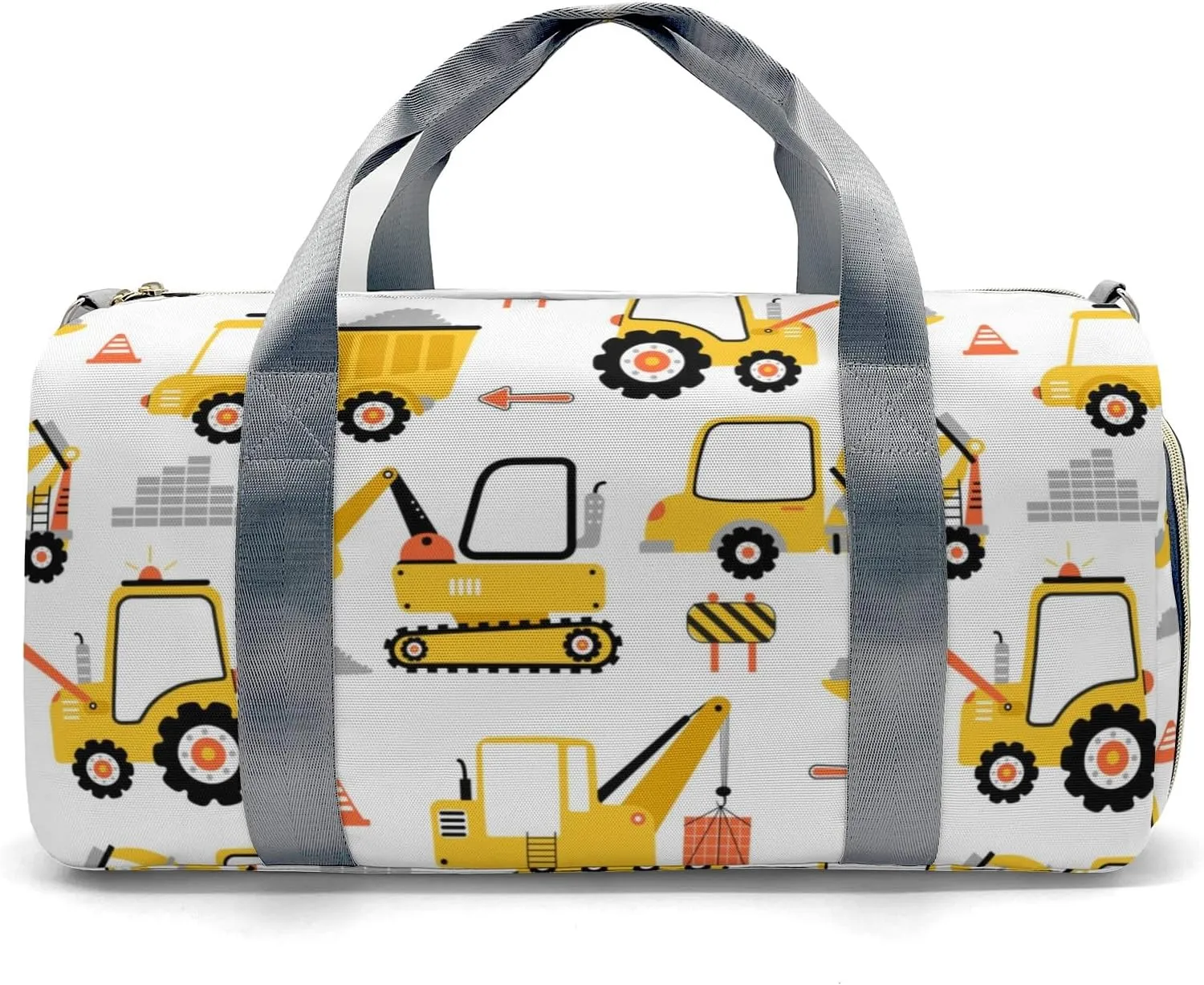 Construction Yellow Truck Personalized Duffel Bag,Custom Travel Gym Bag with Name,Waterproof Sports Overnight Bag with Shoe Compartment & Shoulder Strap