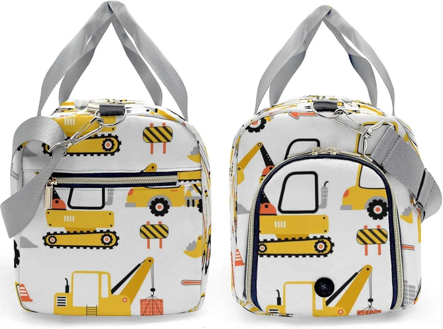 Construction Yellow Truck Personalized Duffel Bag,Custom Travel Gym Bag with Name,Waterproof Sports Overnight Bag with Shoe Compartment & Shoulder Strap
