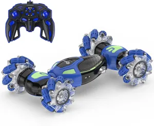 Contixo Rc Stunt Racing Cars, Blue 4WD Off-Road Rotate 360 Degrees Double-Sided Driving Flips & Spins Bluetooth Remote Control Cars Kid Toys with Lights Music for Boys & Girls Ages 6 