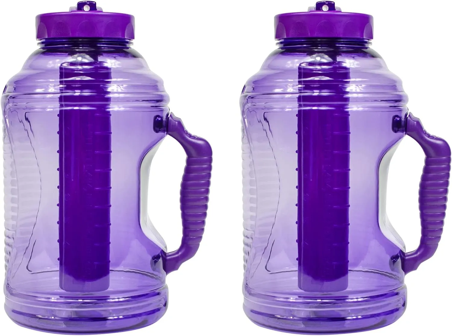 COOL GEAR 2-Pack 80 oz Big Freeze Sports Water Bottle with Freezer Stick and Handle | Hydrating Colored Water Bottle - Purple