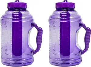 COOL GEAR 2-Pack 80 oz Big Freeze Sports Water Bottle with Freezer Stick and Handle | Hydrating Colored Water Bottle - Purple