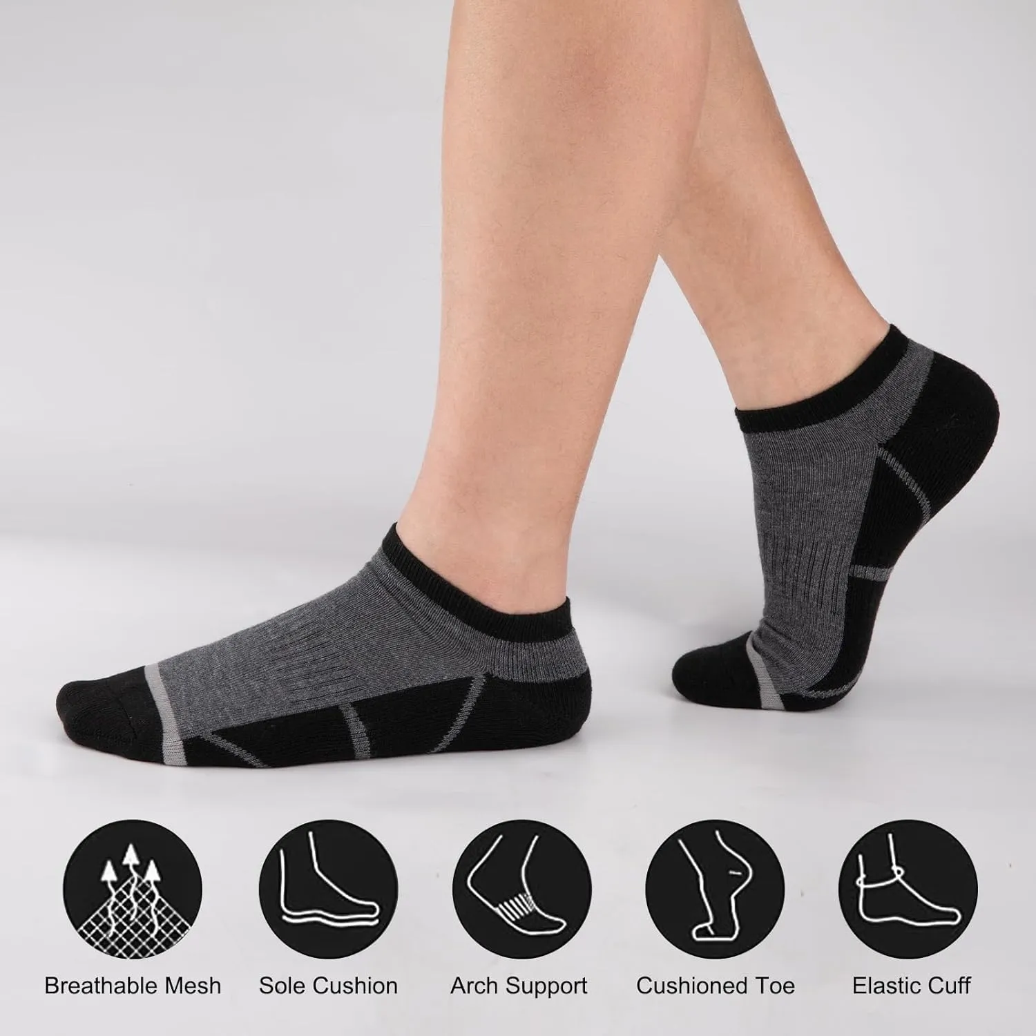 COOVAN 12 Pack Mens Ankle Socks Cushioned Running Sport Socks Breathable Anti-Blister Low Cut Athletic Socks