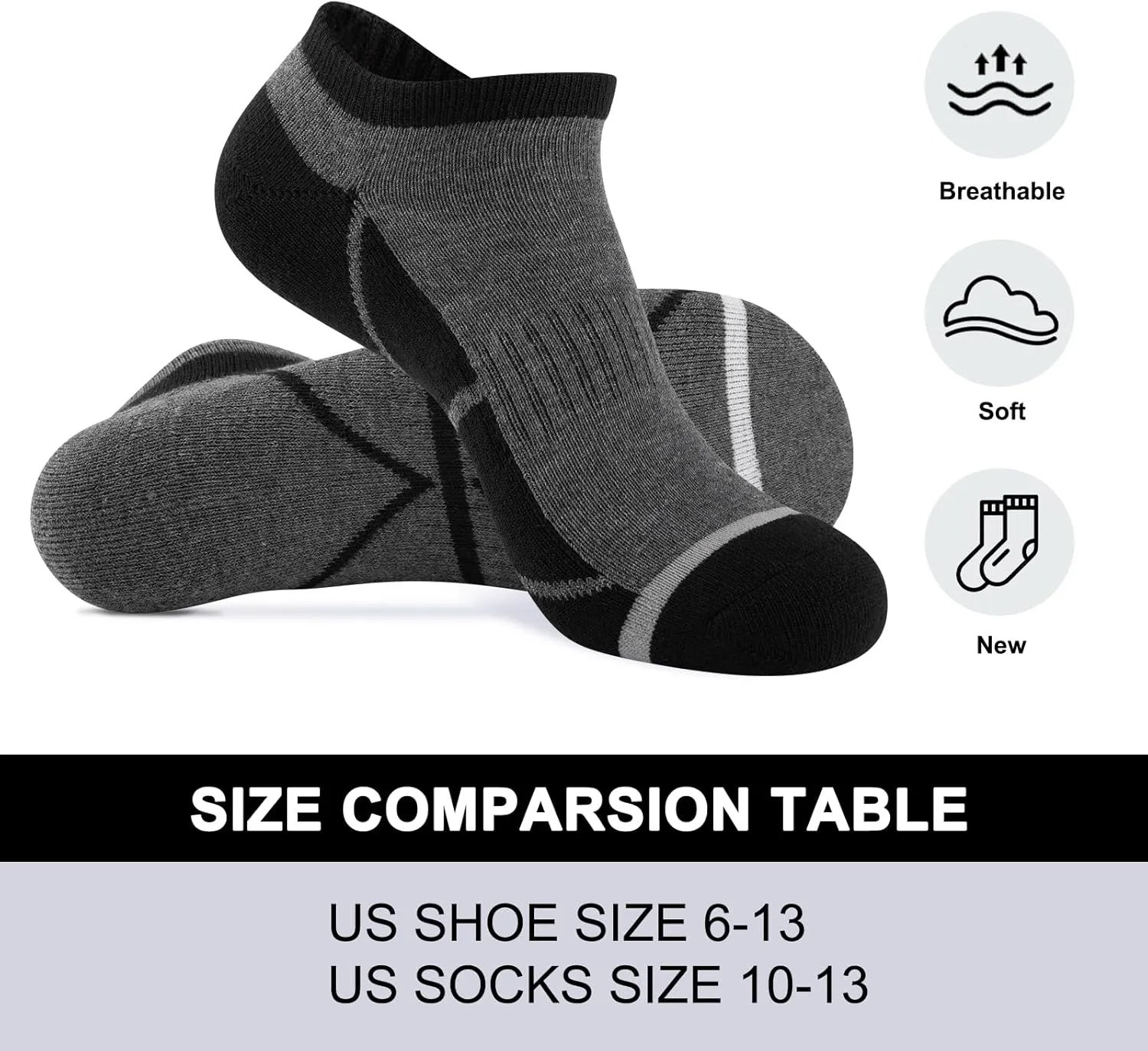 COOVAN 12 Pack Mens Ankle Socks Cushioned Running Sport Socks Breathable Anti-Blister Low Cut Athletic Socks