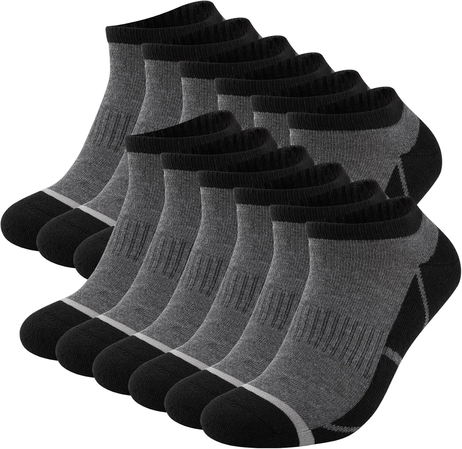 COOVAN 12 Pack Mens Ankle Socks Cushioned Running Sport Socks Breathable Anti-Blister Low Cut Athletic Socks