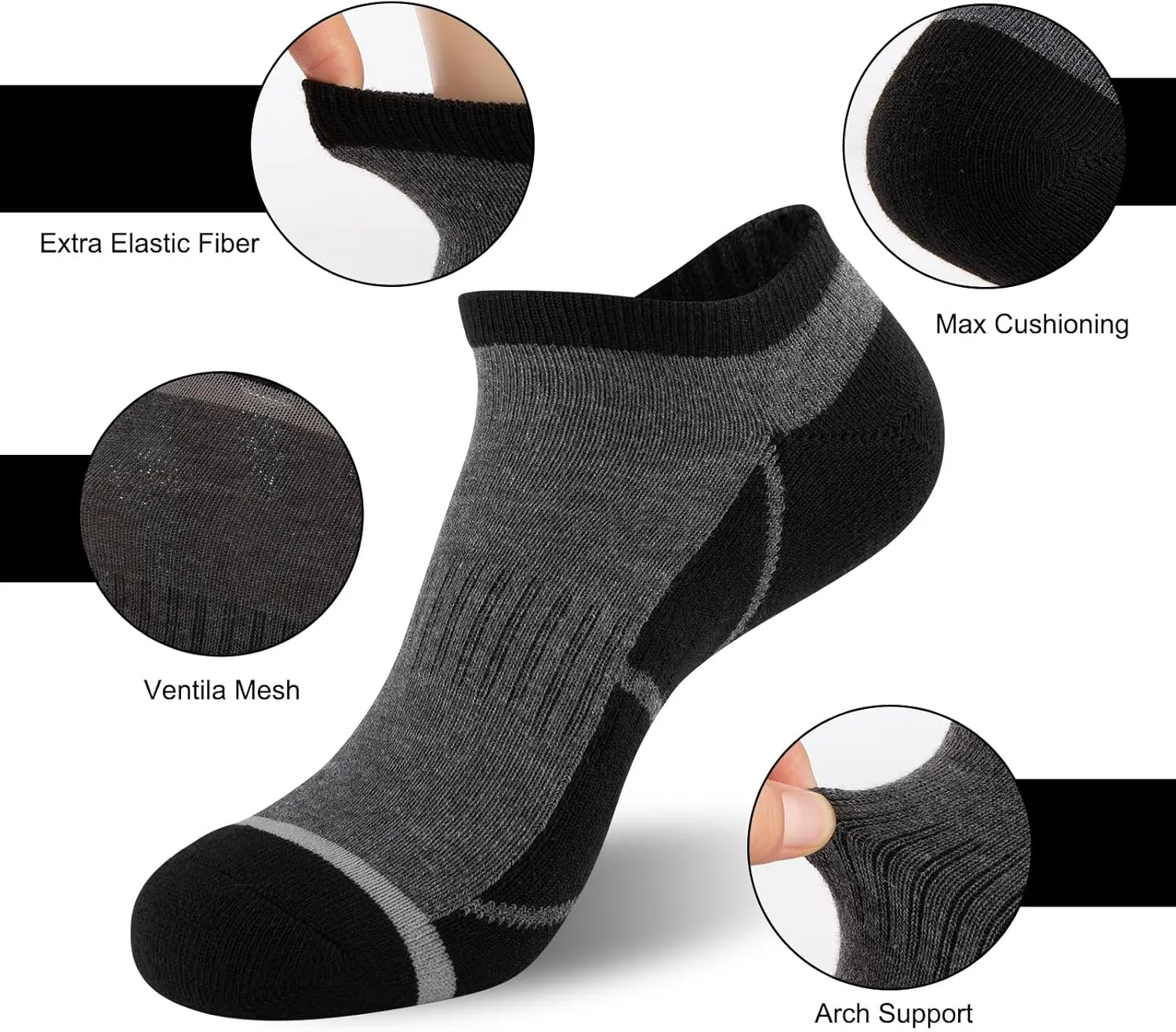 COOVAN 12 Pack Mens Ankle Socks Cushioned Running Sport Socks Breathable Anti-Blister Low Cut Athletic Socks