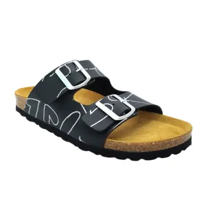 Cosmos Comfort Charon 6108726-9 Women's Twin Strap Adjustable Buckle Glitter Heart Design Mule Sandal Black